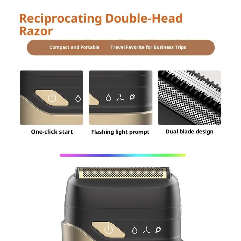 Gold electric reciprocating two cutter head shaver with floating head and LED display