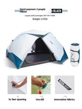 Outdoor camping tent quick open 2 person blue white polyester FRP poles rainfly waterproof 2000-3000mm