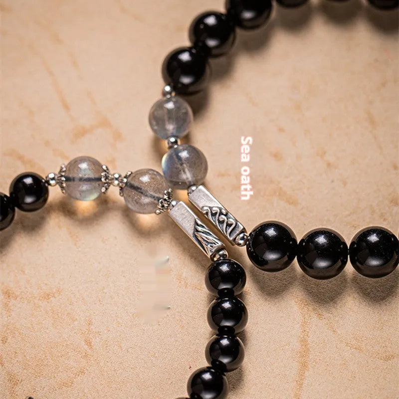 Obsidian Buddha beads couple bracelet DIY kit with 8mm and 10mm natural stone beads on string
