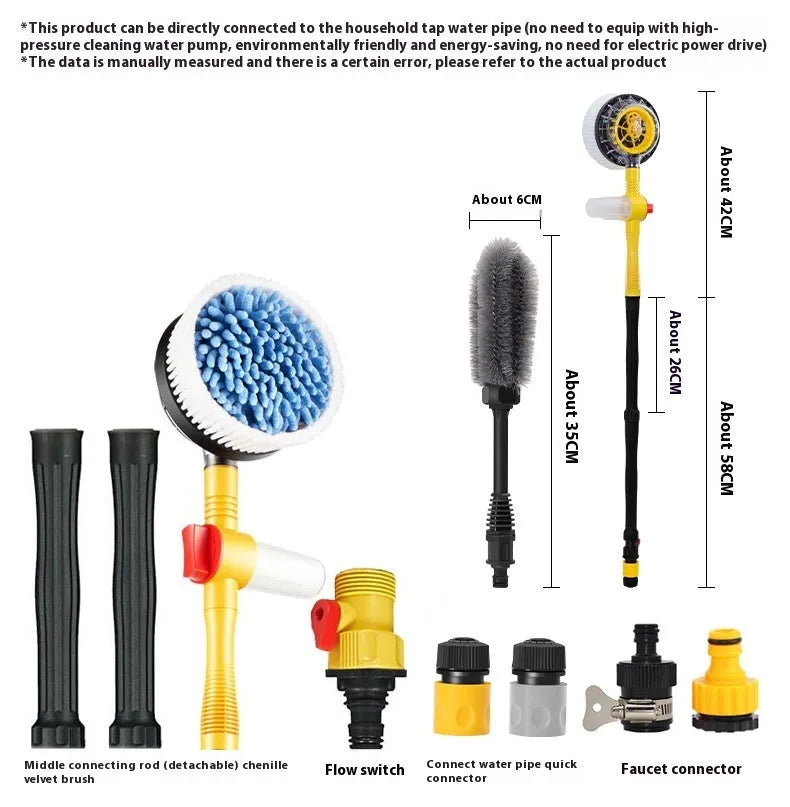 Yellow car wash mop cleaning tool with chenille brush head and hydraulic gear control