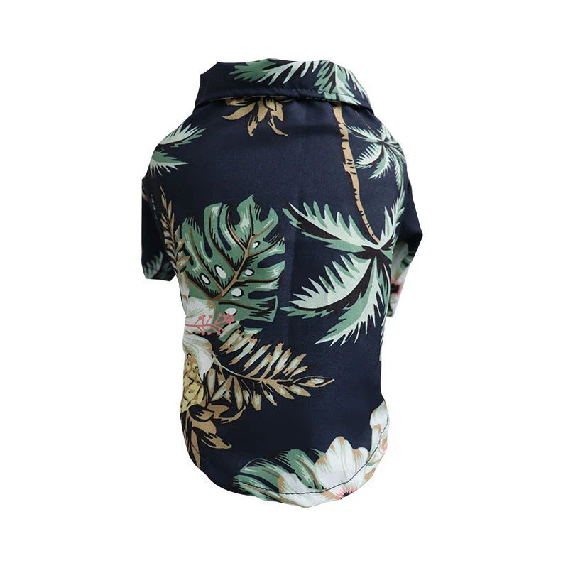 Breathable chiffon dog shirt with tropical pineapple and palm tree patterns