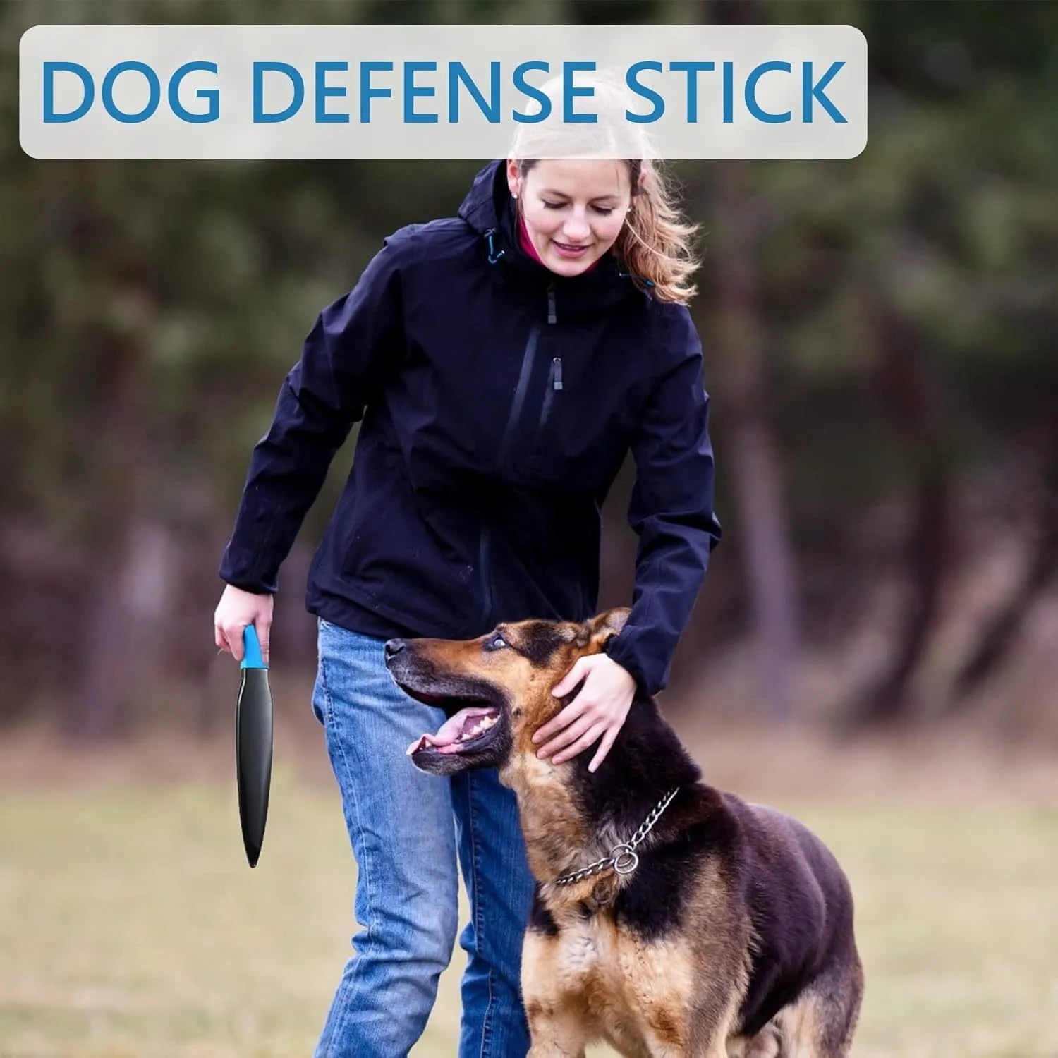 Blue handled nylon dog break stick for bite training measuring 35cm long