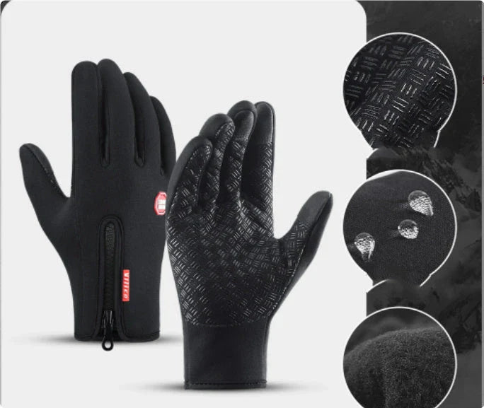 Premium touchscreen motorcycle gloves with polar fleece lining and textured grip for warmth and control