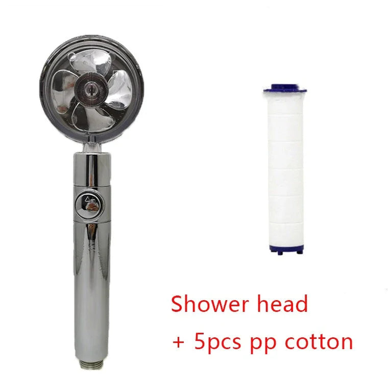 High-Pressure Rainfall Shower Head with 360-Degree Rotation and Built-In Fan for Relaxing Bathing Experience