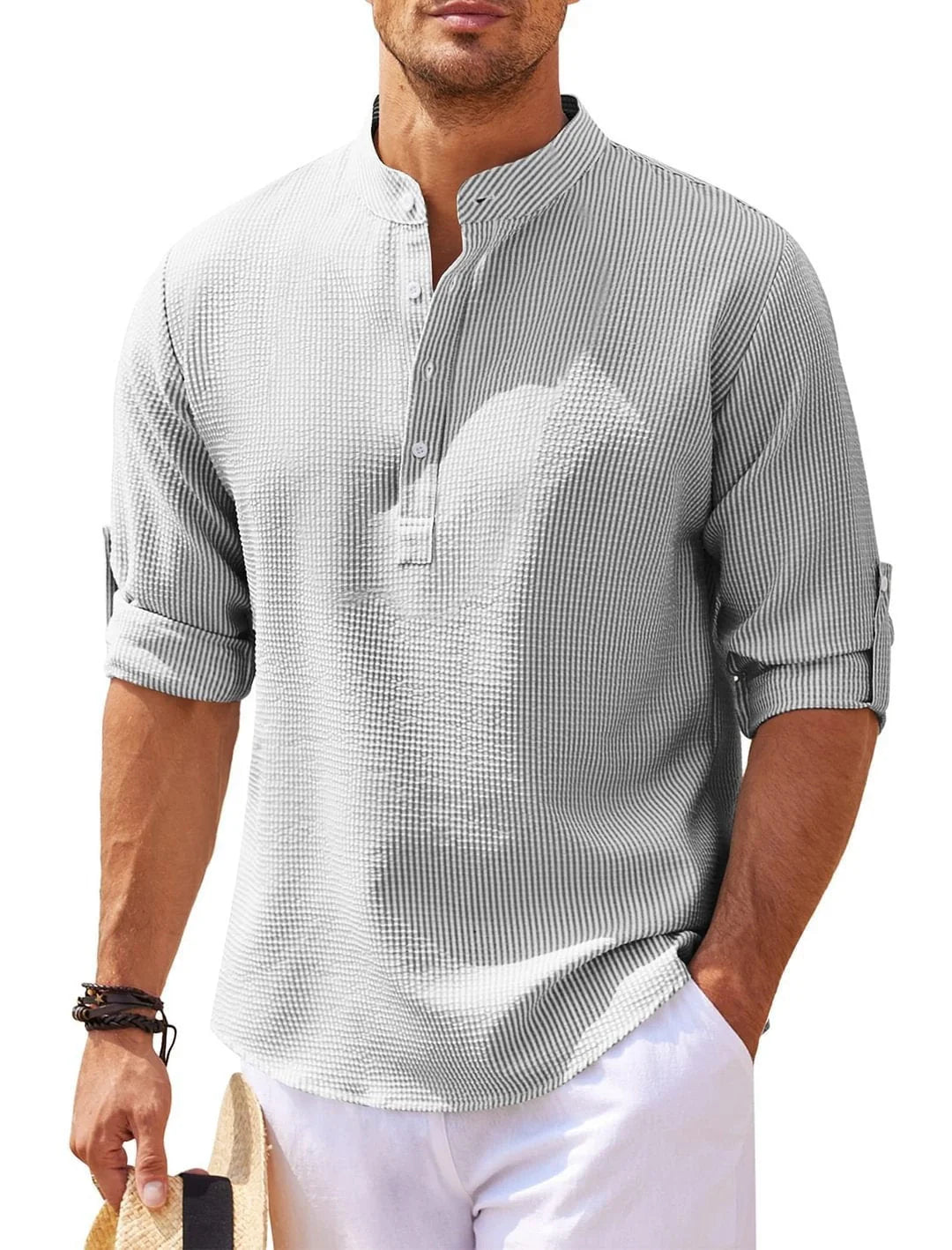 Men's stand collar cotton blend shirt in various colours and sizes for autumn wear