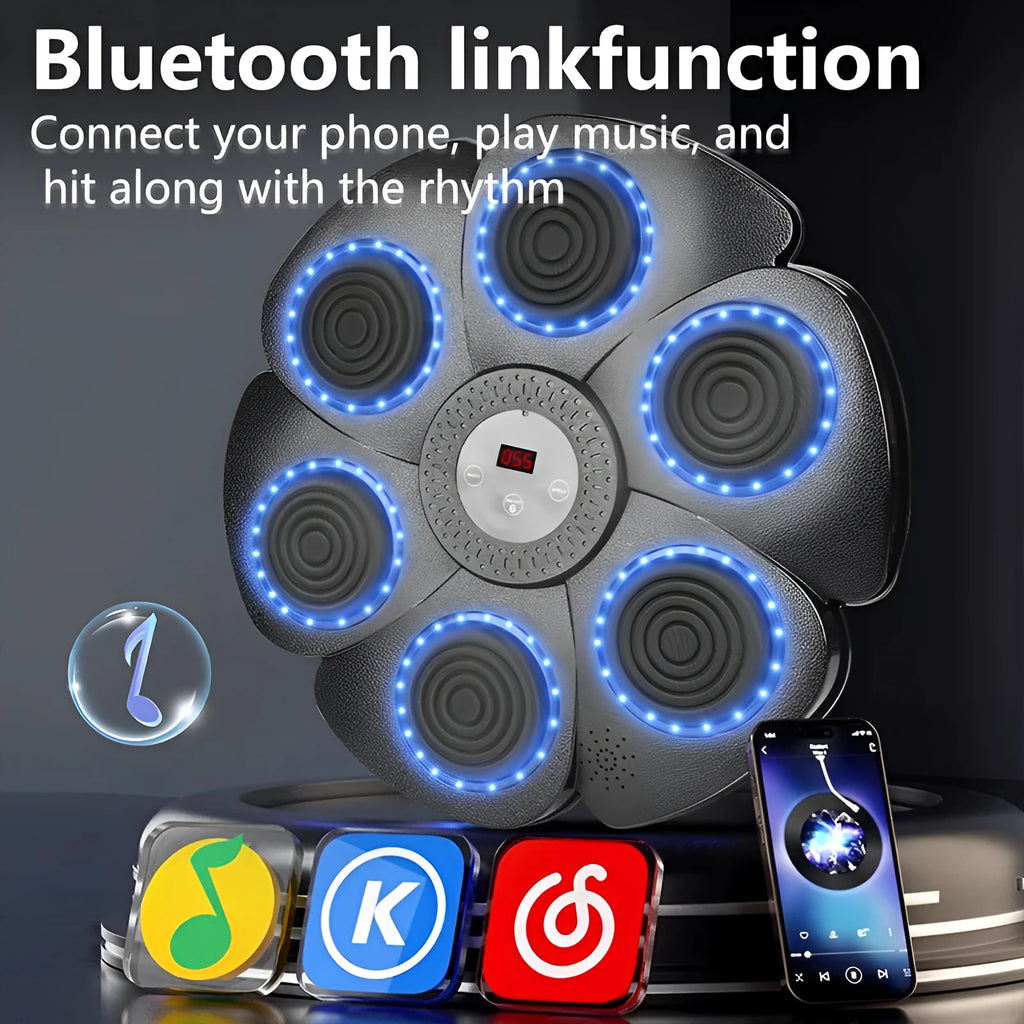 Black smart music boxing wall target with lights, paired with half-finger boxing gloves.
