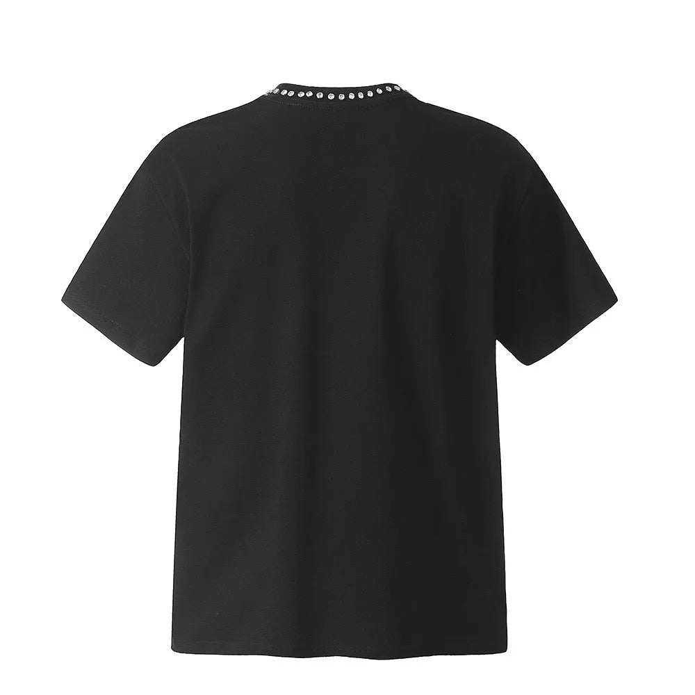 Men's Short Sleeve T-Shirt with Cross Star Pattern Cotton Leisure Top Available in White and Black Sizes S M L XL