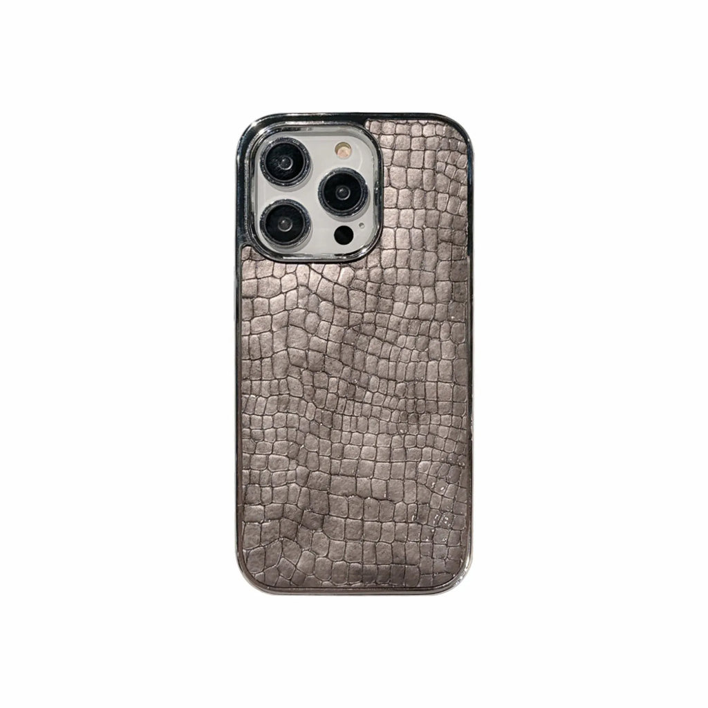 Advanced anti-fall phone case for iPhone 11-16 series, glossy crocodile pattern imitation leather, black colour