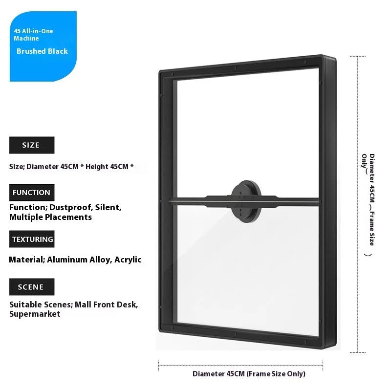 45cm naked eye 3D holographic fan screen projector with alloy and acrylic frame, mobile app and remote control