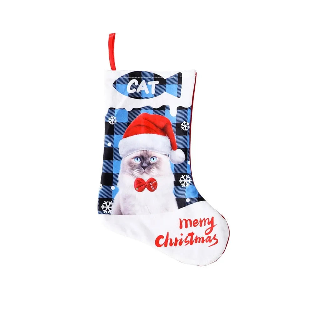 Printed cloth Christmas decoration banner with plaid puppy and cat patterns in various colours