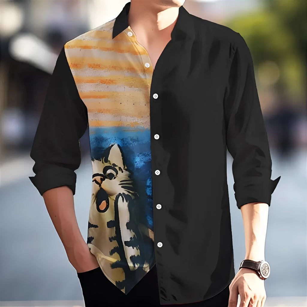 Men's Hawaiian shirt with floral pattern, long sleeves, and loose cardigan fit