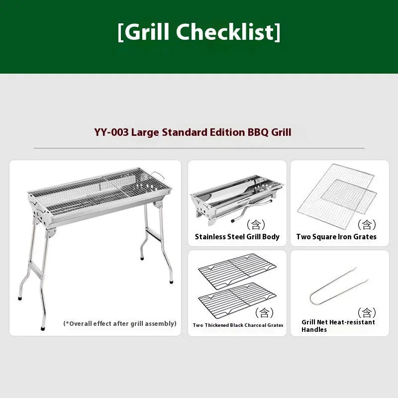 Large stainless steel turnover barbecue oven with charcoal grill and cooking accessories