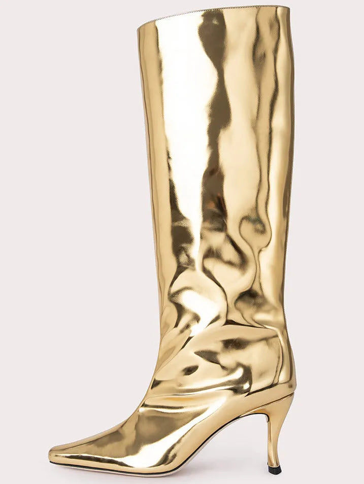 Women's square toe cowboy boots in microfiber available in black, grey, red, brown, silver, apricot and snake pattern