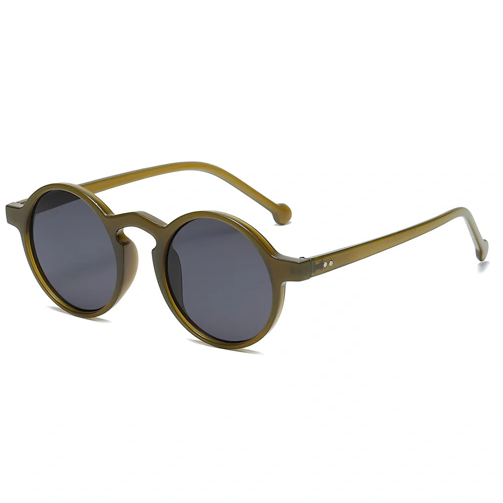 Small round frame UV protection sunglasses in black with PC lenses and Class 2 shading for outdoor wear