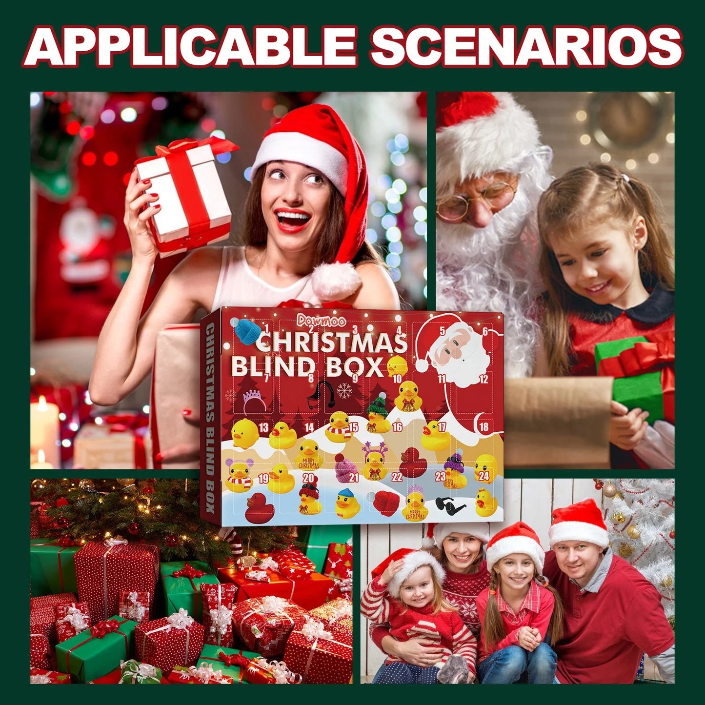 24 Days Countdown Christmas Advent Calendar Set with Funny Ducks Bath Toy for Kids