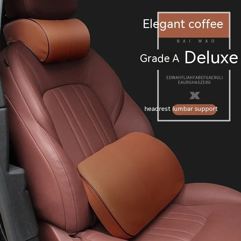 Memory foam car cushion in leather with cotton filler for headrest or lumbar support