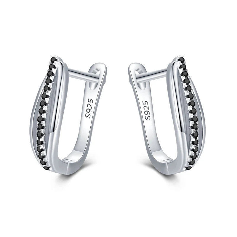 Copper Retro Hong Kong Style Black Zircon Earrings with round design