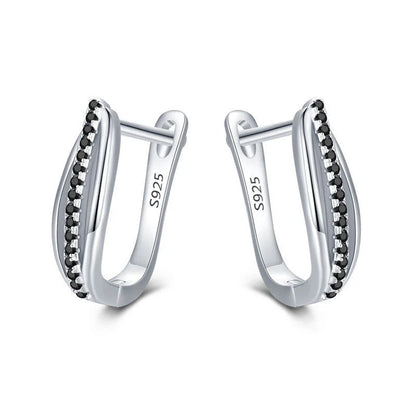 Copper Retro Hong Kong Style Black Zircon Earrings with round design