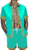 Men's casual loose short sleeve shirt and shorts Hawaii suit in polyester fabric summer set with eight colour options