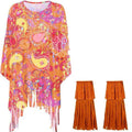 Colourful tie dye Halloween cloak costume with bell sleeves on a hanger