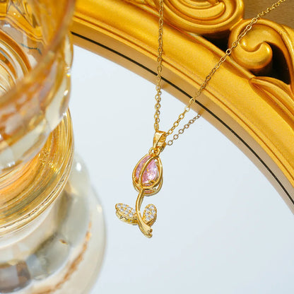Zircon Tulip necklace for women with adjustable 41-50cm chain and electroplated non-fading finish