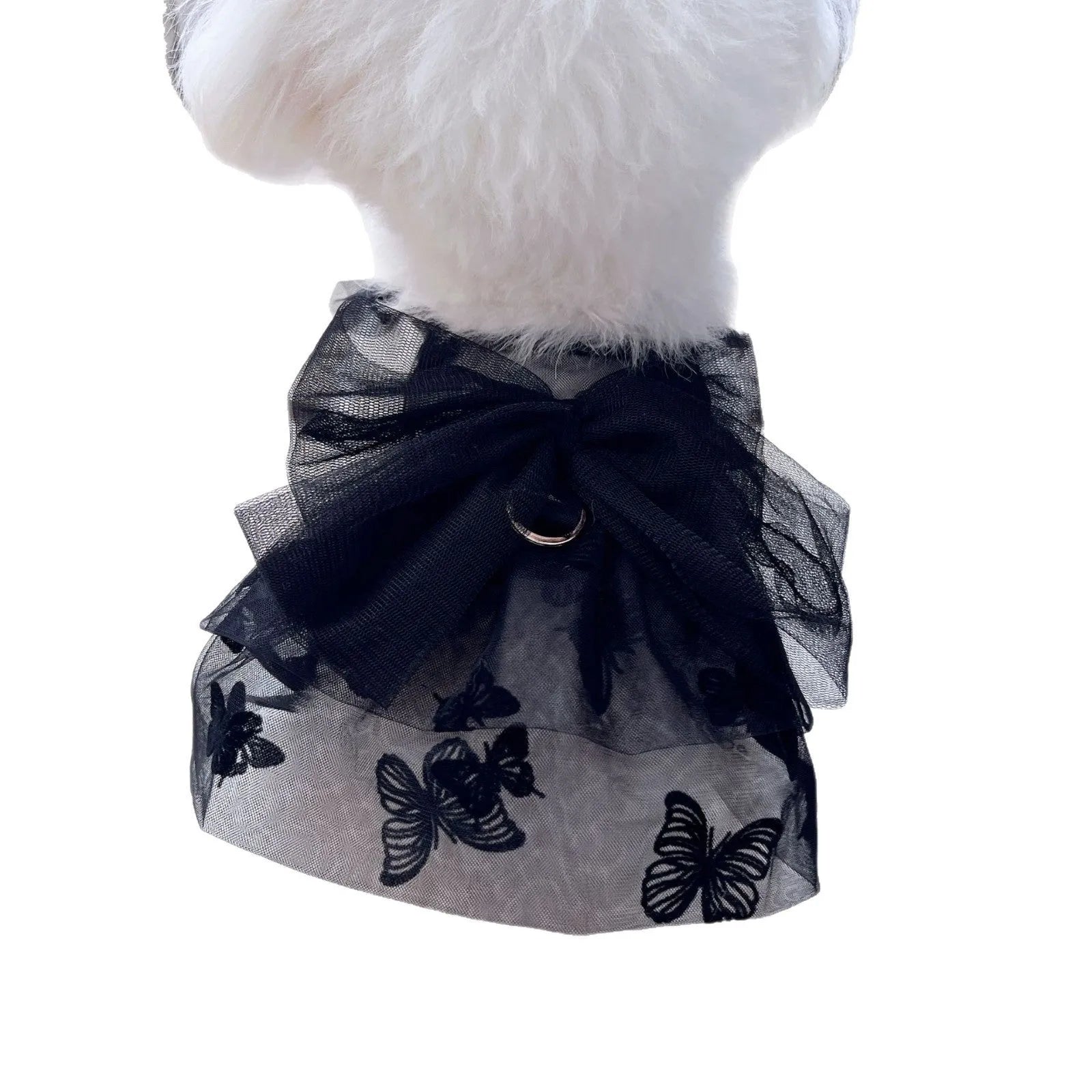 Black gauze princess tulle skirt costume on a small dog or cat.