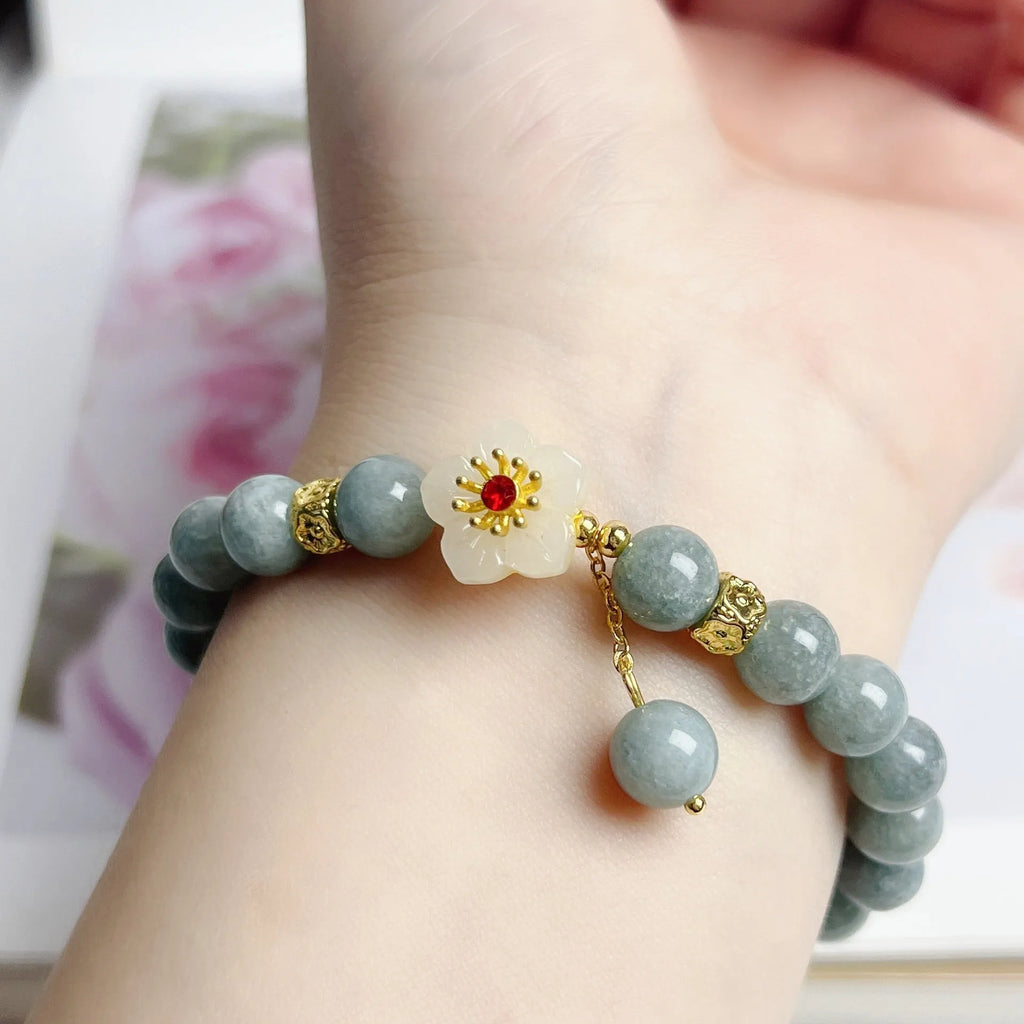 Women's adjustable jade rope bracelet with retro styling and manual craftsmanship