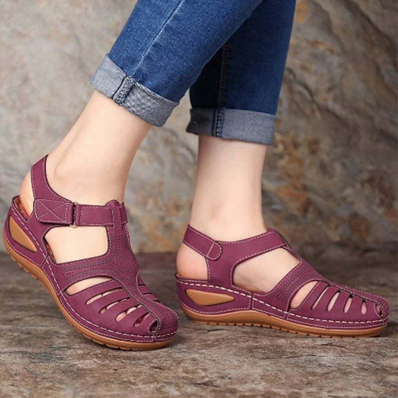 Women's Plus Size Retro Sandals with round toe and buckle design in various colours