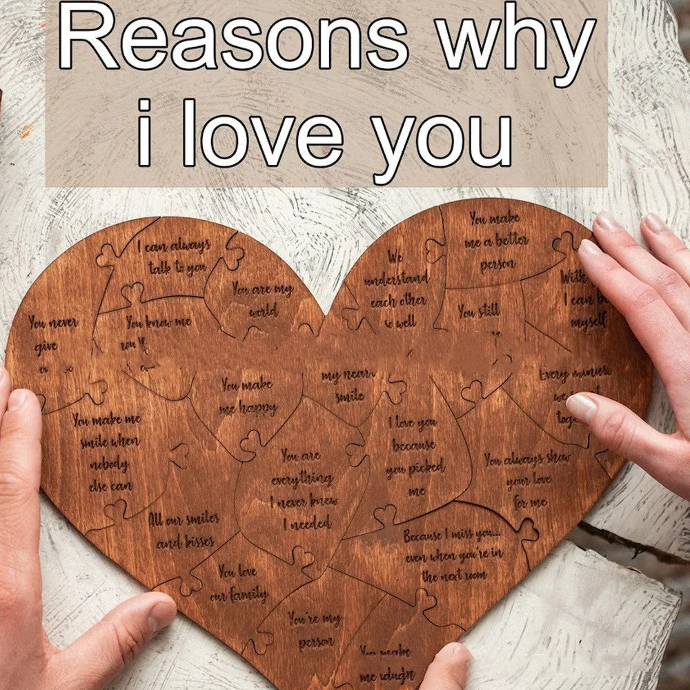 Wooden heart puzzle with love messages for romantic occasions