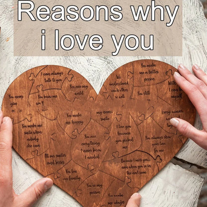 Wooden heart puzzle with love messages for romantic occasions