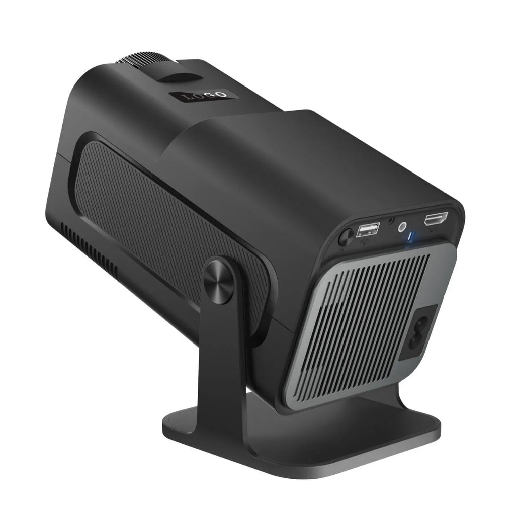HY320 Android smart projector with 1080p resolution, 390 ANSI lumens, and rotatable PTZ bracket