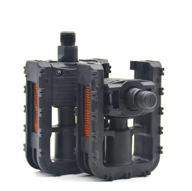 Aluminium alloy folding bike pedals showing extended and folded positions with colour pairing options