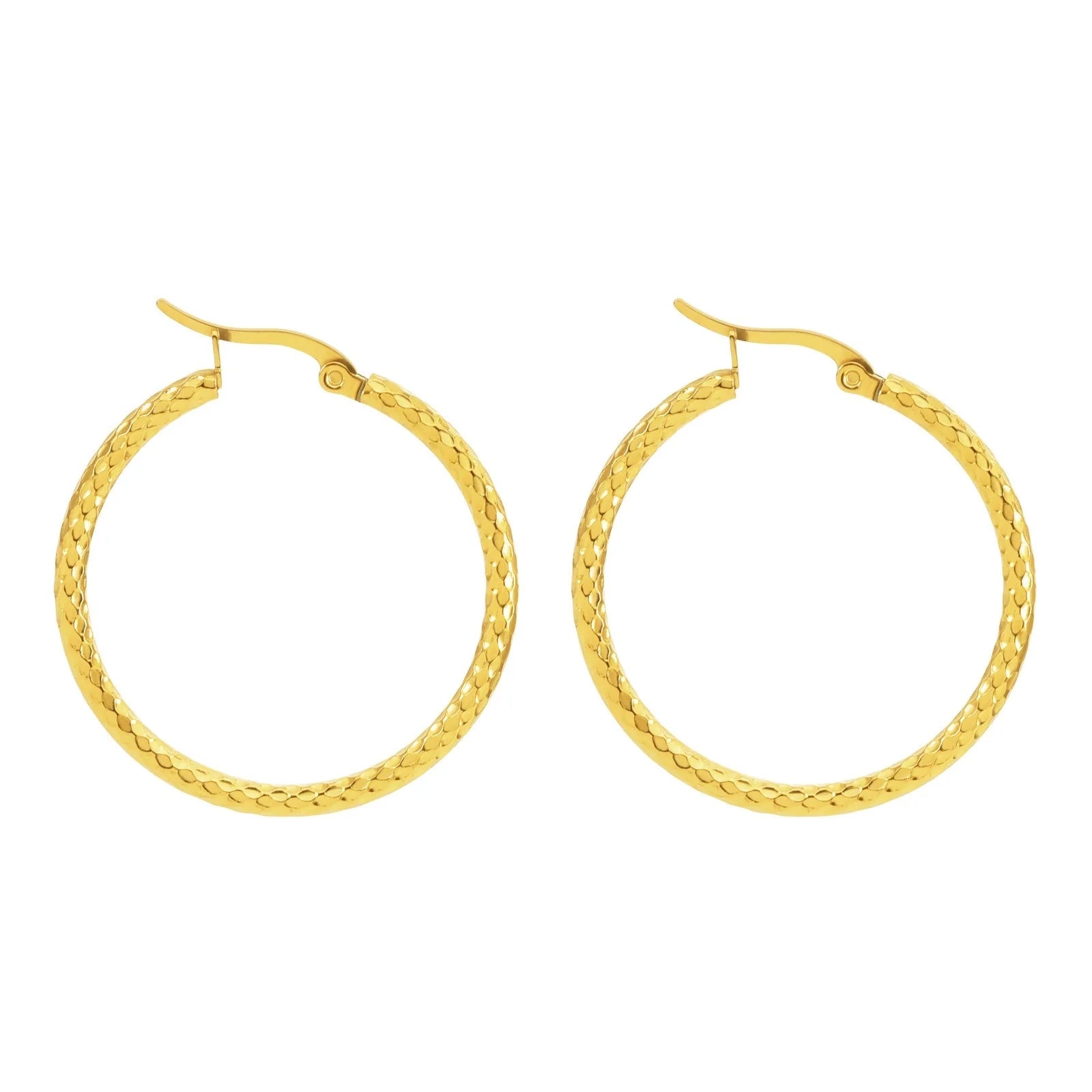 18K Gold-plated Dense Emboss Round Ring Earrings for Women with geometric design