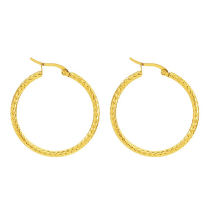 18K Gold-plated Dense Emboss Round Ring Earrings for Women with geometric design