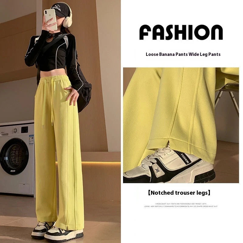 Women's high waist cotton sweatpants in various colours, featuring a straight-leg design and pockets.