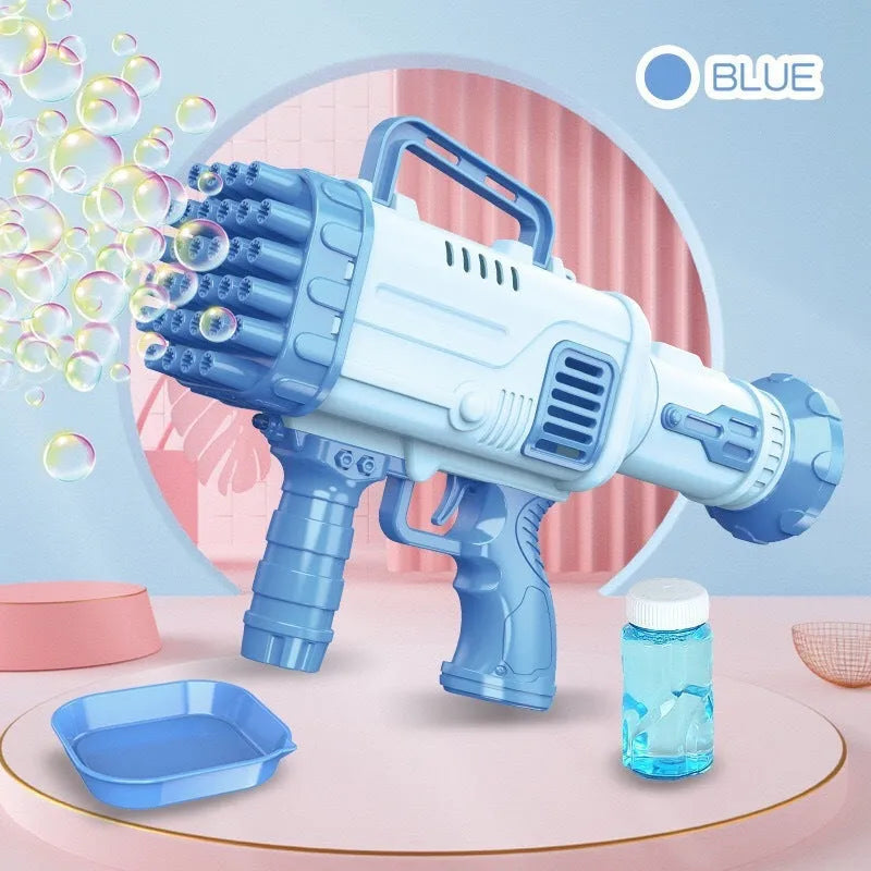 32-hole electric bubble machine in cherry pink or sky blue colours for children's outdoor play