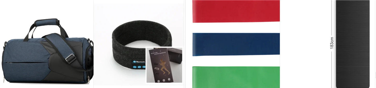 Wireless Bluetooth headband for fitness and yoga in rose red, deep blue, black, and gray