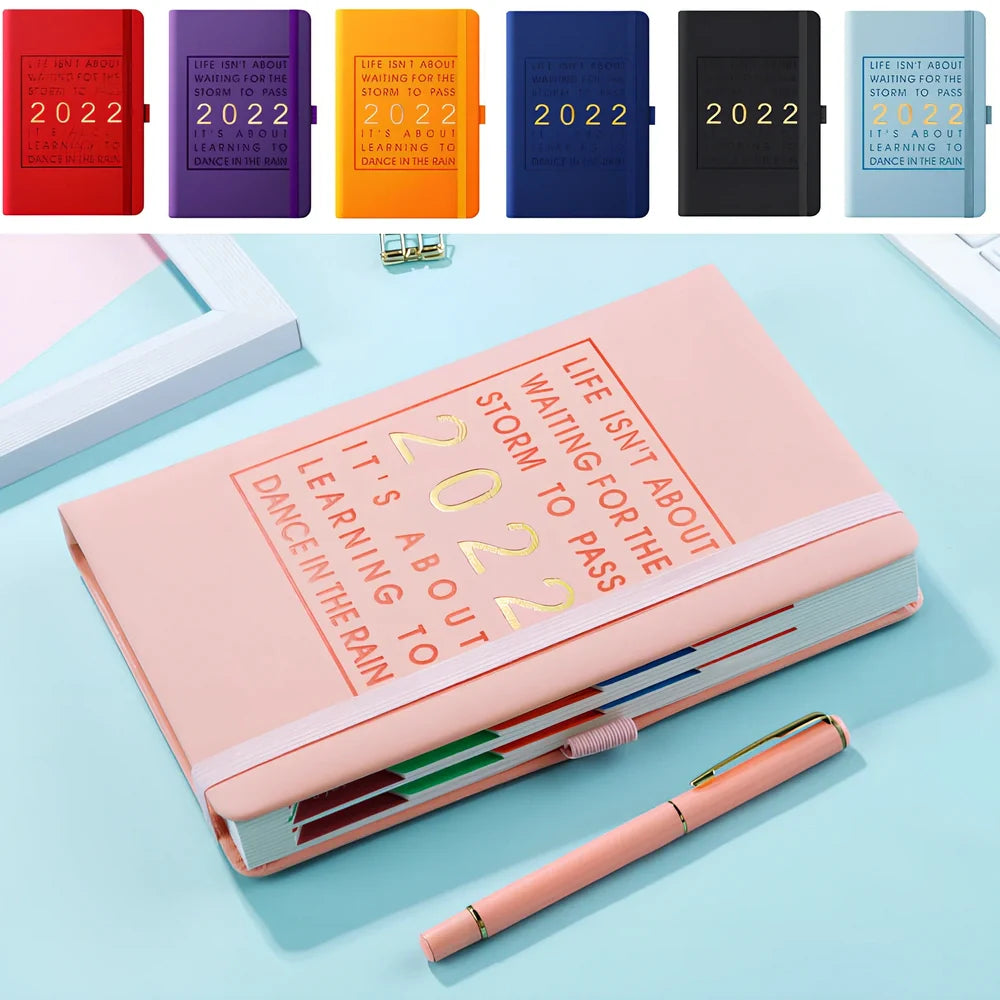 Red A5 imitation leather notebook with French fold binding and 100gsm pages, weighing 540g