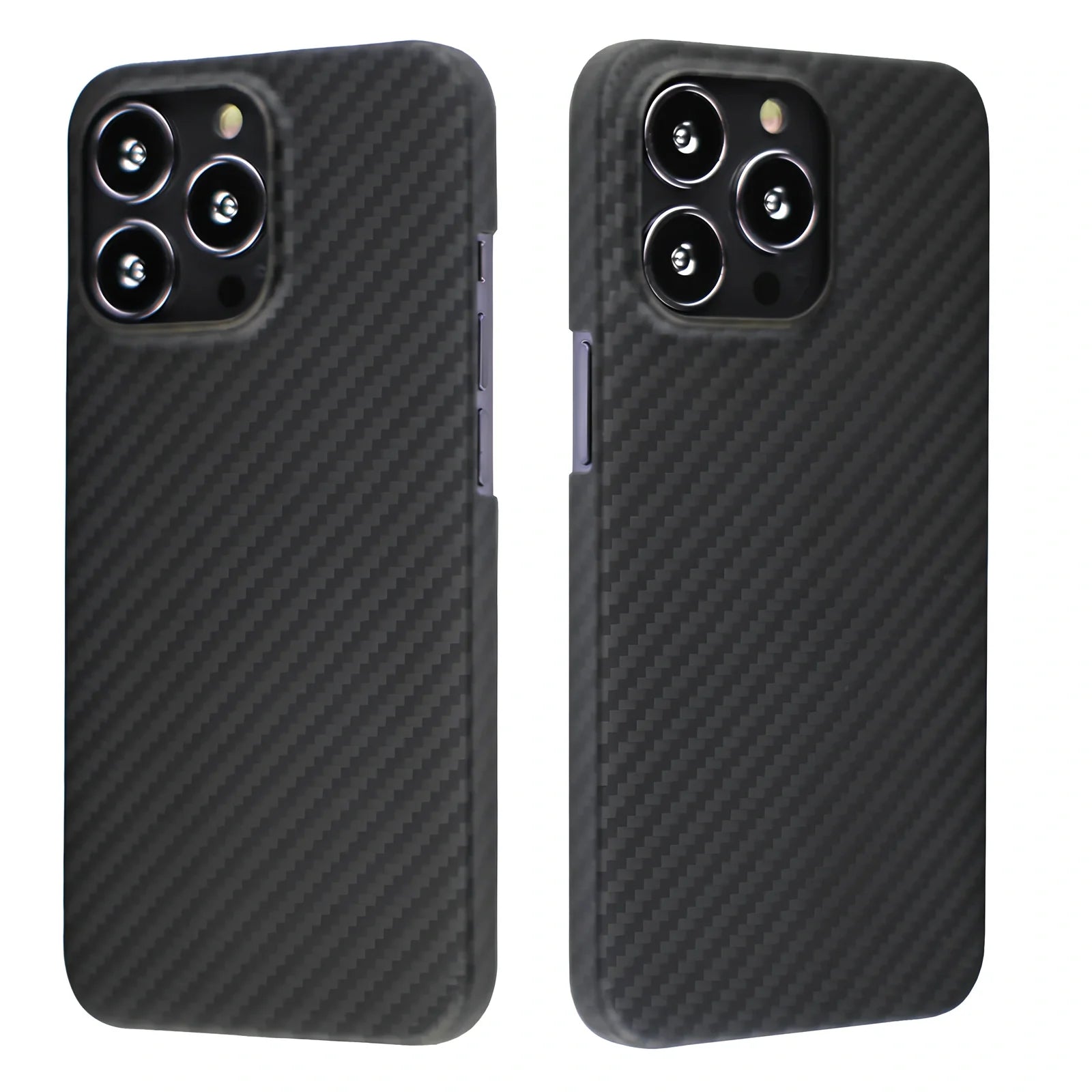 Matte black Kevlar fibre iPhone 12 case with crater texture and exposed buttons for drop protection