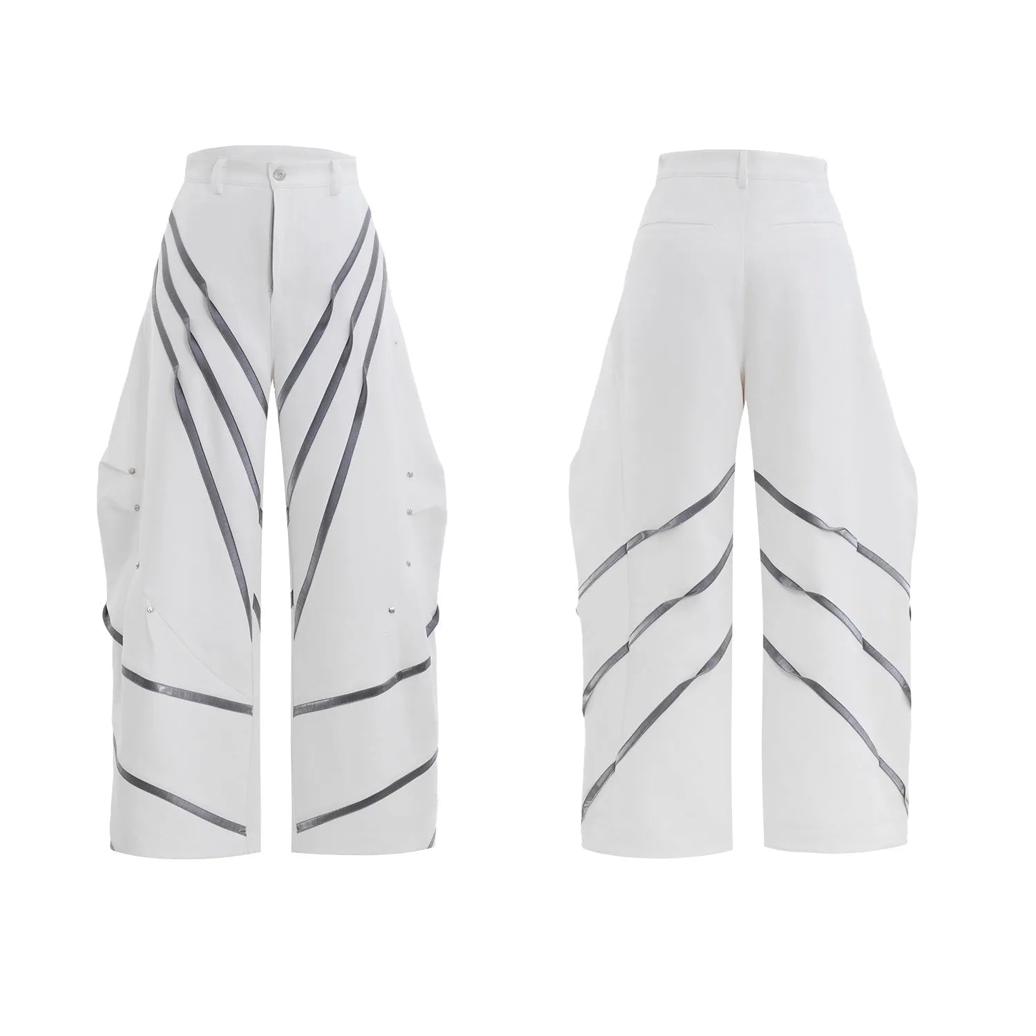 Men's black trousers with metal striped rivet pleats and three-dimensional cutting.