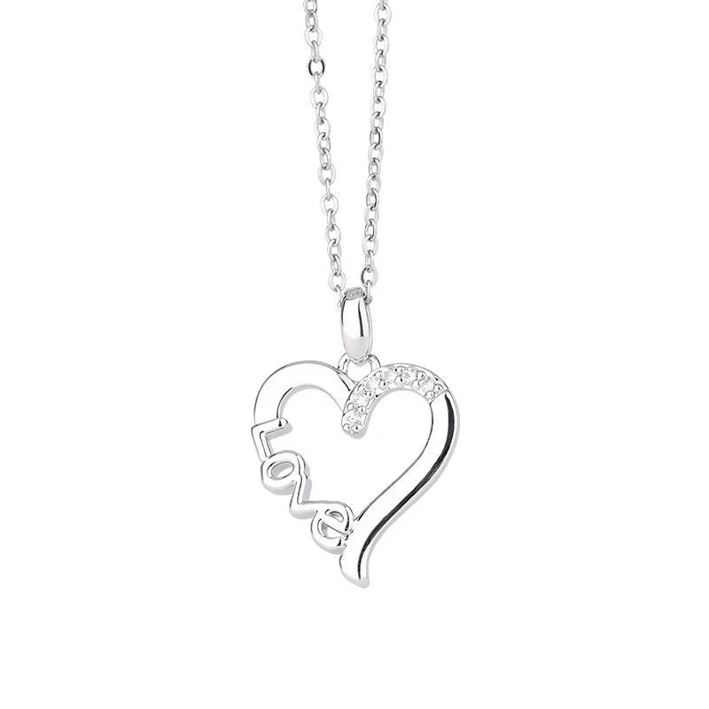 Creative Heart Design LOVE Titanium Steel Necklace with white gold finish