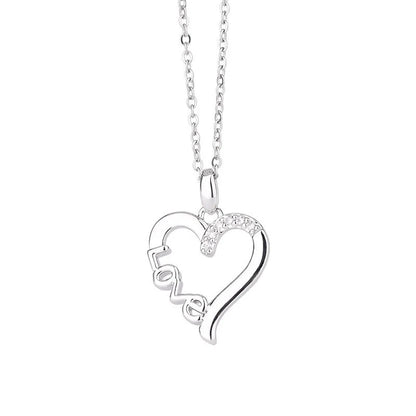 Creative Heart Design LOVE Titanium Steel Necklace with white gold finish