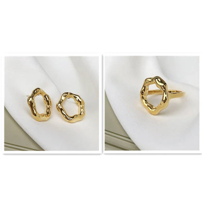 Vintage French cold wind ring with geometric design and electroplating finish