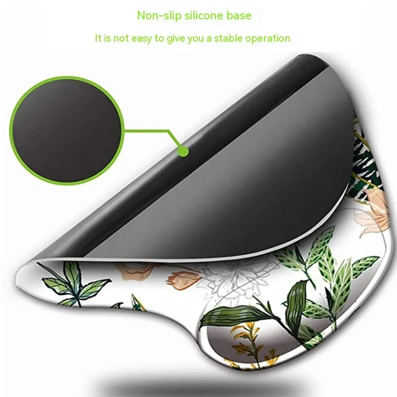 Black silicone keyboard wrist rest with floral pattern and adjustable wrist strap