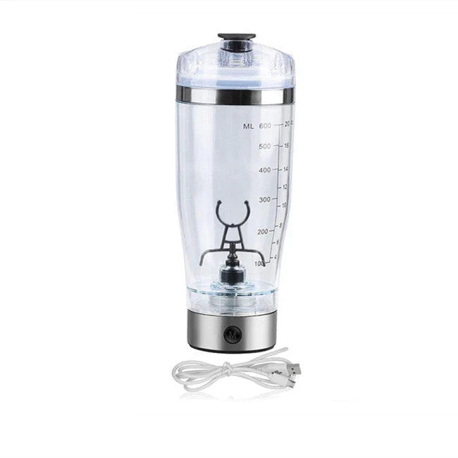 Portable USB-powered electric protein shake mixer with vortex blending technology and large 600ml capacity