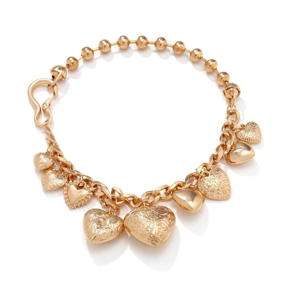 Carved heart pendant necklace with adjustable chain in exaggerated luxury style