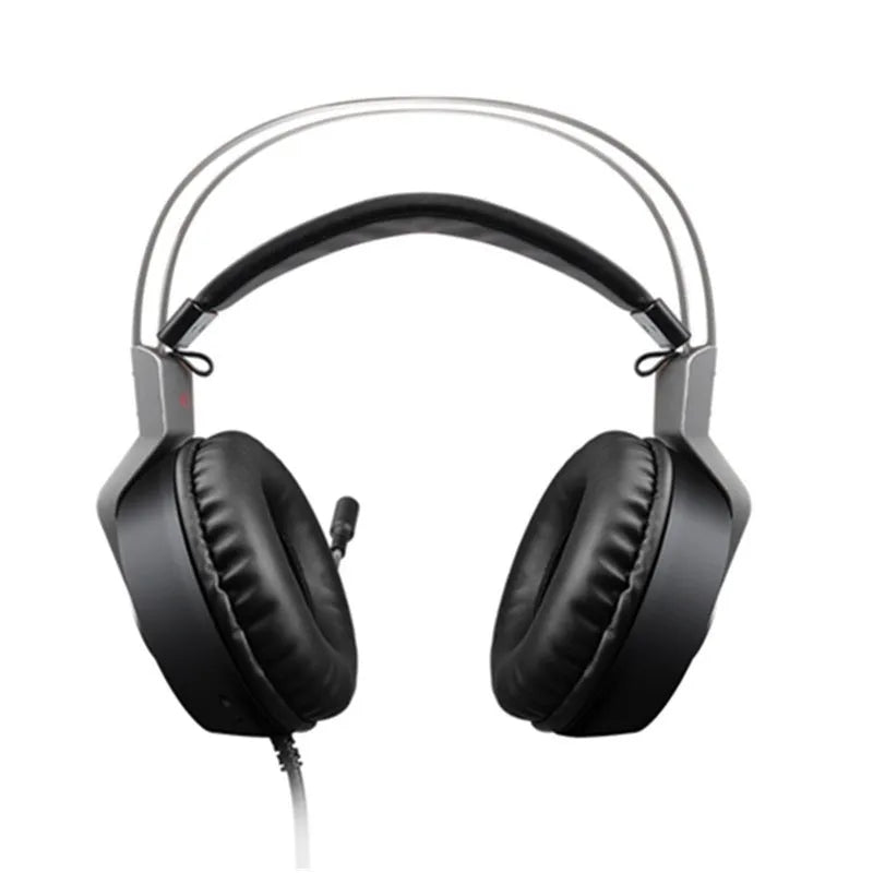 Head-mounted wired USB gaming headset in black with 50mm driver and microphone, 2.2m cable