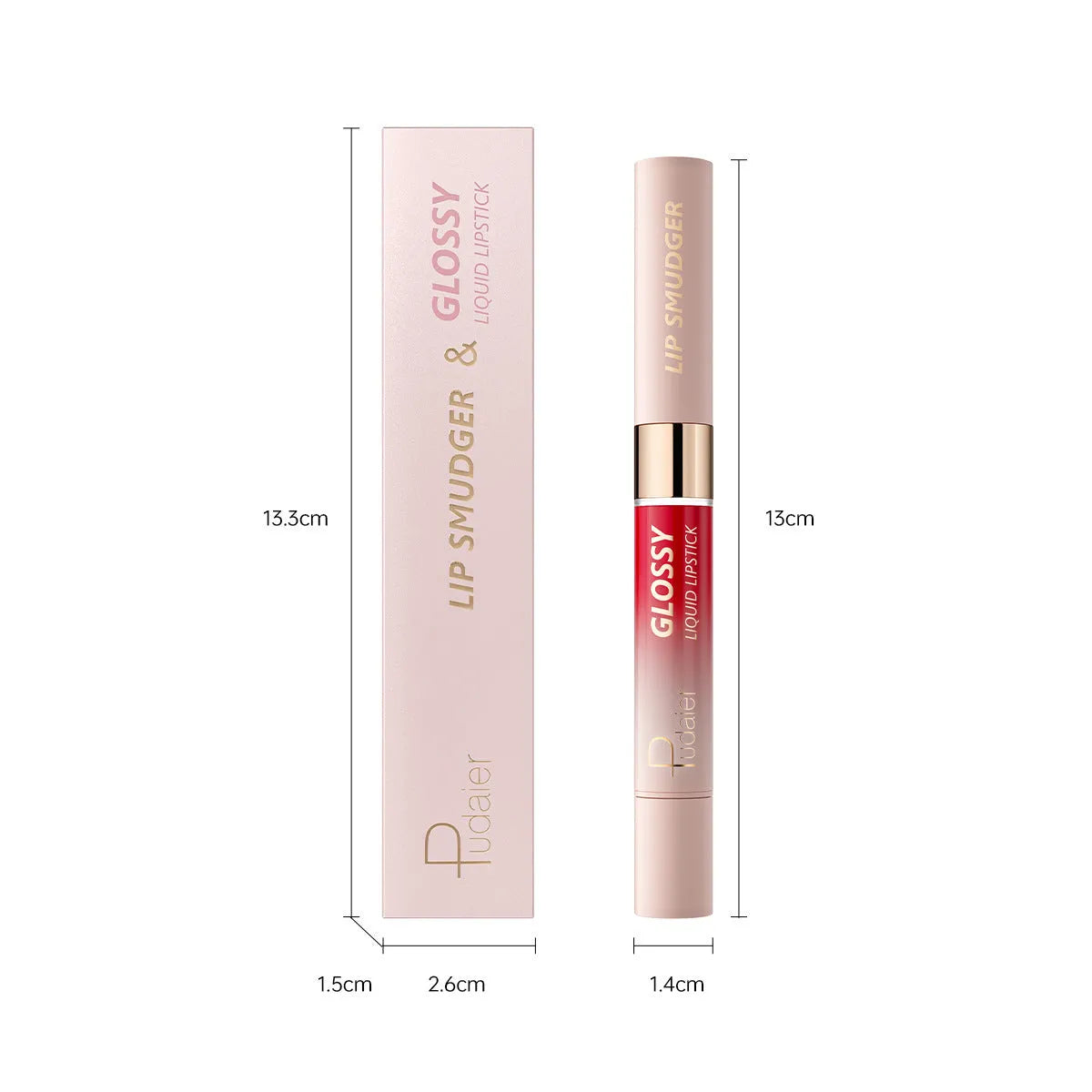 Double-ended lipstick and lip gloss set showing matte and glossy ends in one of ten available colour shades