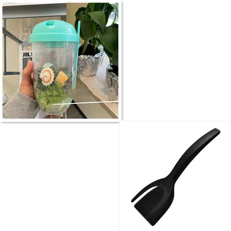 BPA-free salad cup set with fork and sauce holder, 1000ml capacity, in various colours