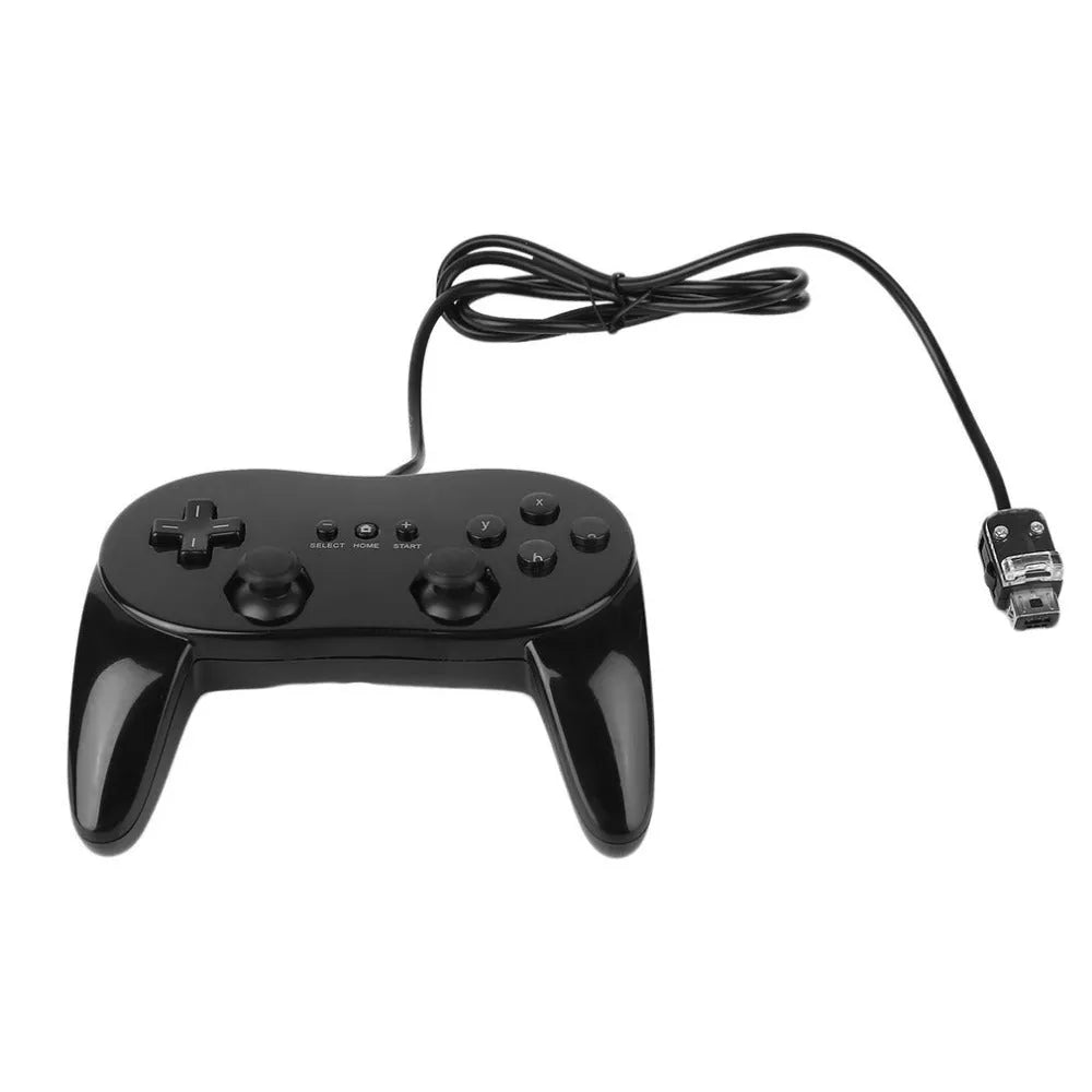 Nintendo Wii Classic Controller wired game pad in black with control pad and eight buttons